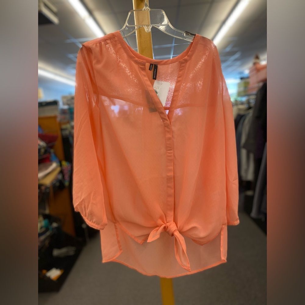🛍️ NEW Maurice's Ladies Med Peach Orange Sheer Blouse
